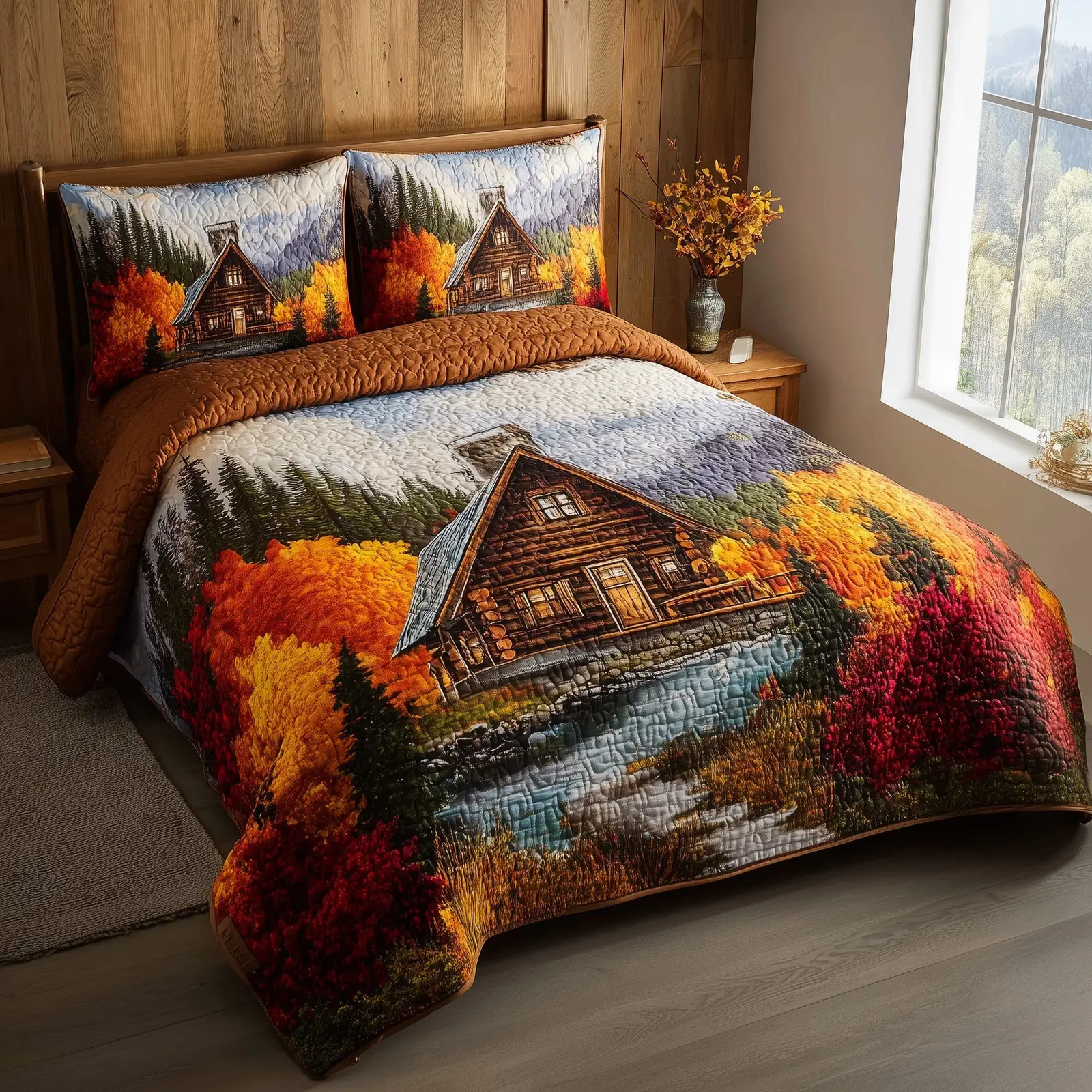 Autumn Cabin Quilted Bedding Set Duvet Cover Countryside Best Autumn Gifts Autumn Cabin Quilted Bedding Set Duvet Cover Countryside Best Autumn Gifts - Image 1