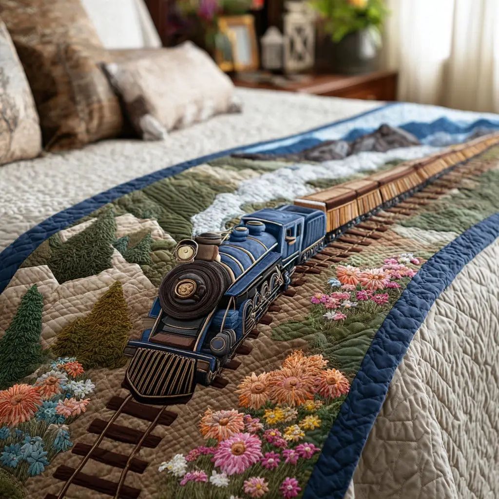 Autumn Express Quilted Bed Runner Autumn Express Scene Fall Home Gift