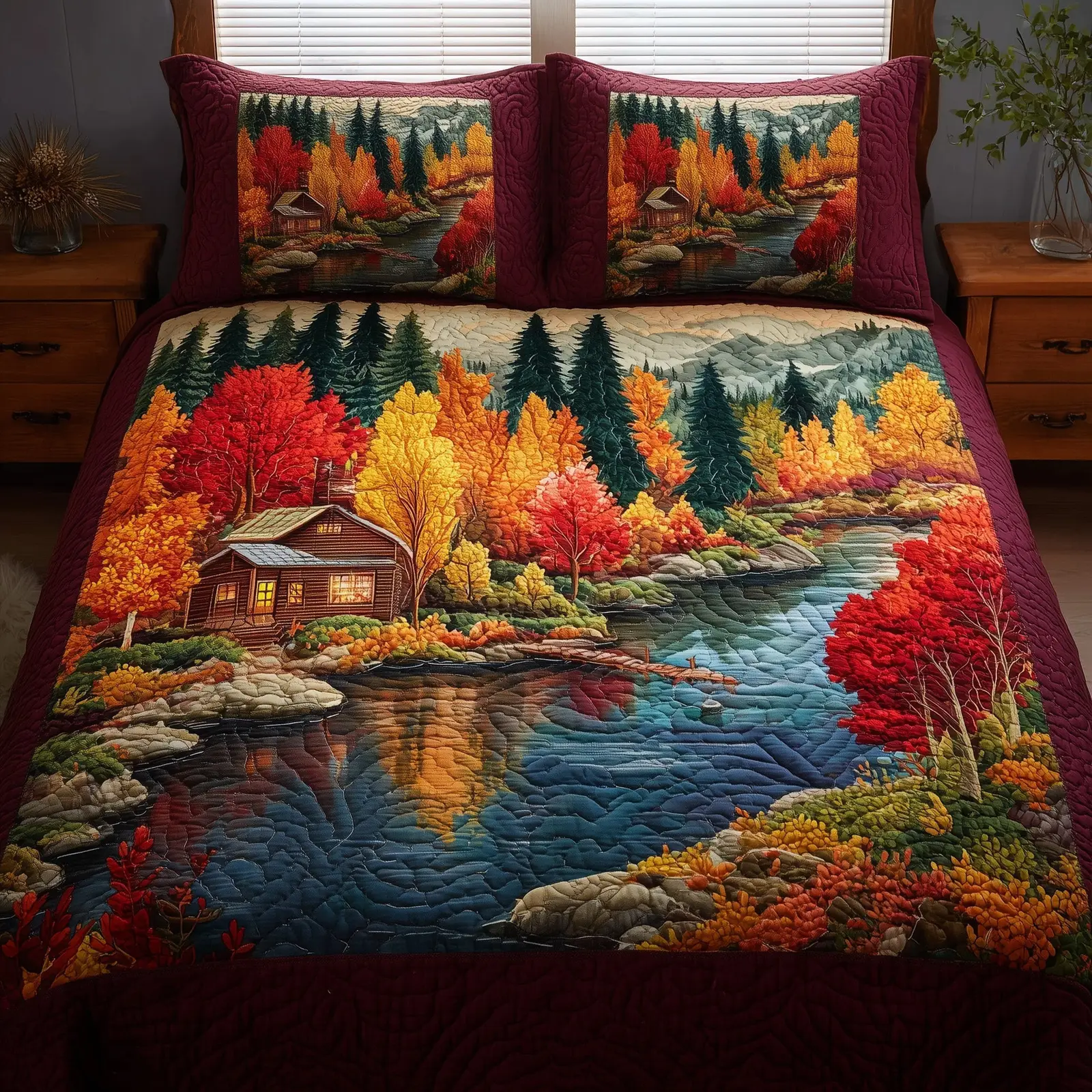 Autumn Forest Quilted Bedding Set Duvet Cover Bedspread Autumn Themed Gifts