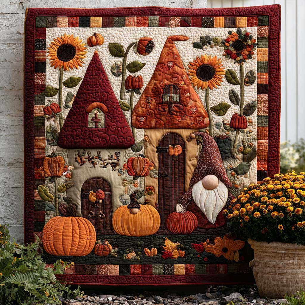 Autumn Friends Quilted Blanket Fall Couch Blanket Gnome Themed Gifts Autumn Friends Quilted Blanket Fall Couch Blanket Gnome Themed Gifts - Image 1