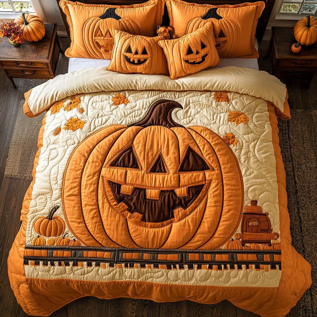 Autumn Grin Quilted Bedding Set Duvet Cover Bedspread Best Gifts For Couples Autumn Grin Quilted Bedding Set Duvet Cover Bedspread Best Gifts For Couples - Image 1