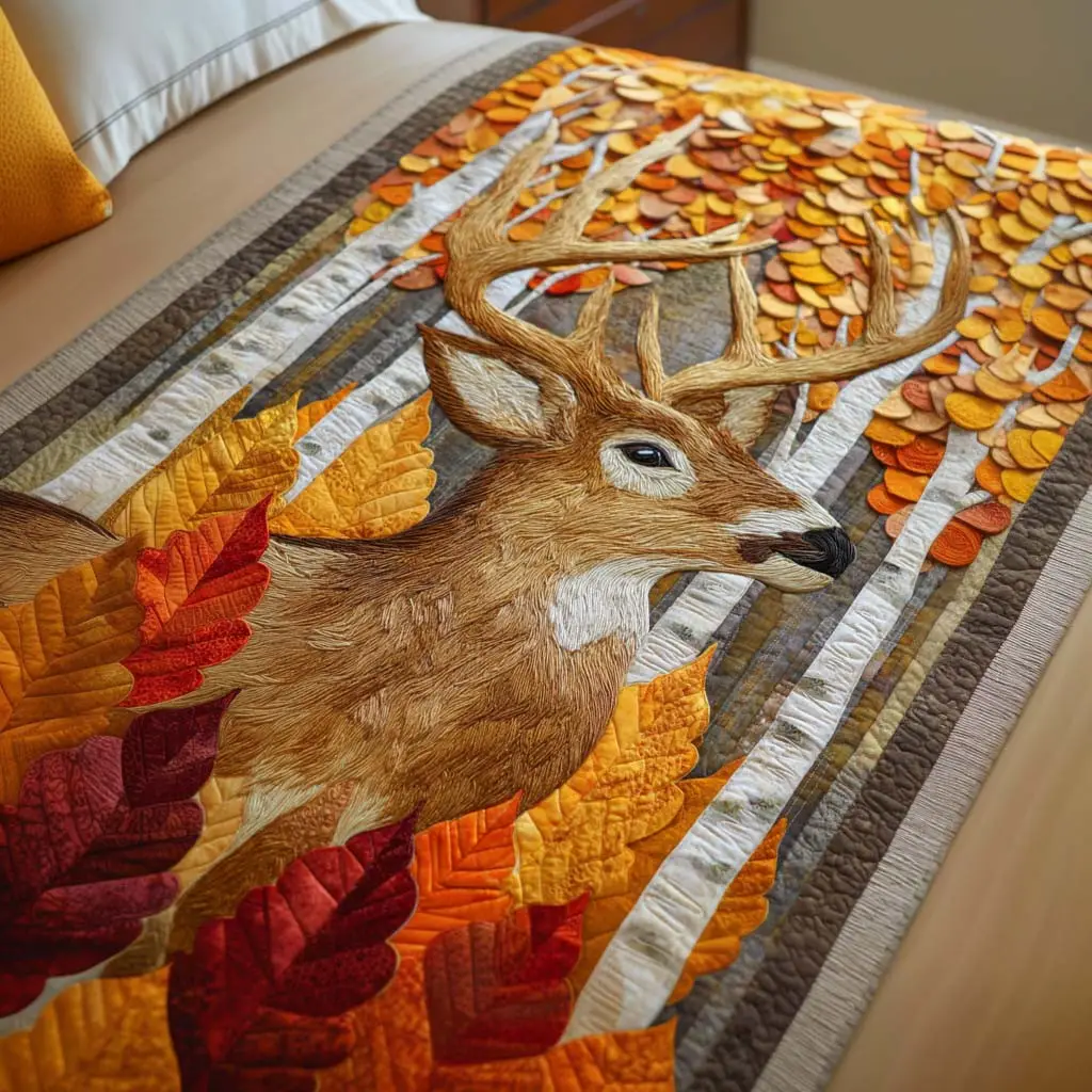 Autumn Guardian Quilted Bed Runner Autumn Guardian Theme Fall Gift Autumn Guardian Quilted Bed Runner Autumn Guardian Theme Fall Gift - Image 1