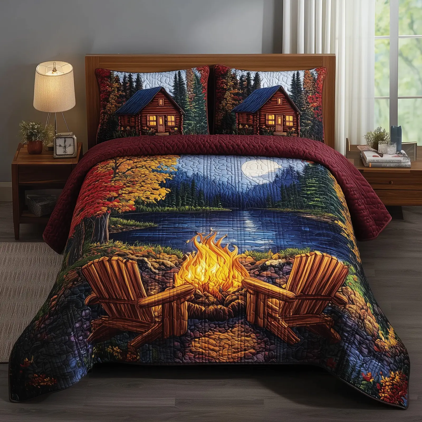 Autumn Harmony Quilted Bedding Set Duvet Cover Camping Themed Gifts