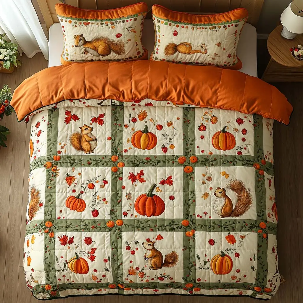 Autumn Heartbeat Quilted Bedding Set Soft Bed Sheet and Pillowcase Set for Relaxing Nights