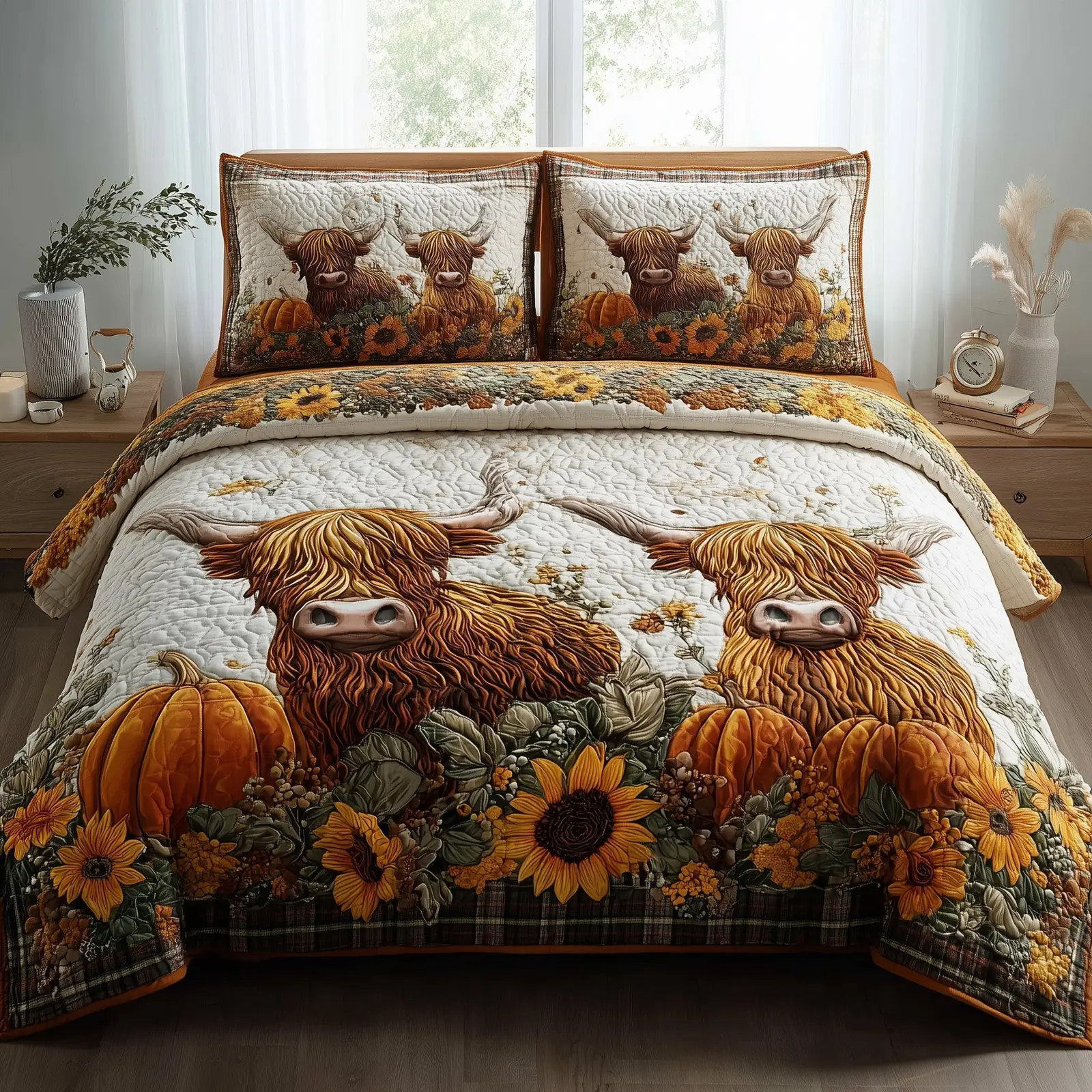 Autumn Highland Cow Quilted Bedding Set Decoration Highland Cow Gifts For Her