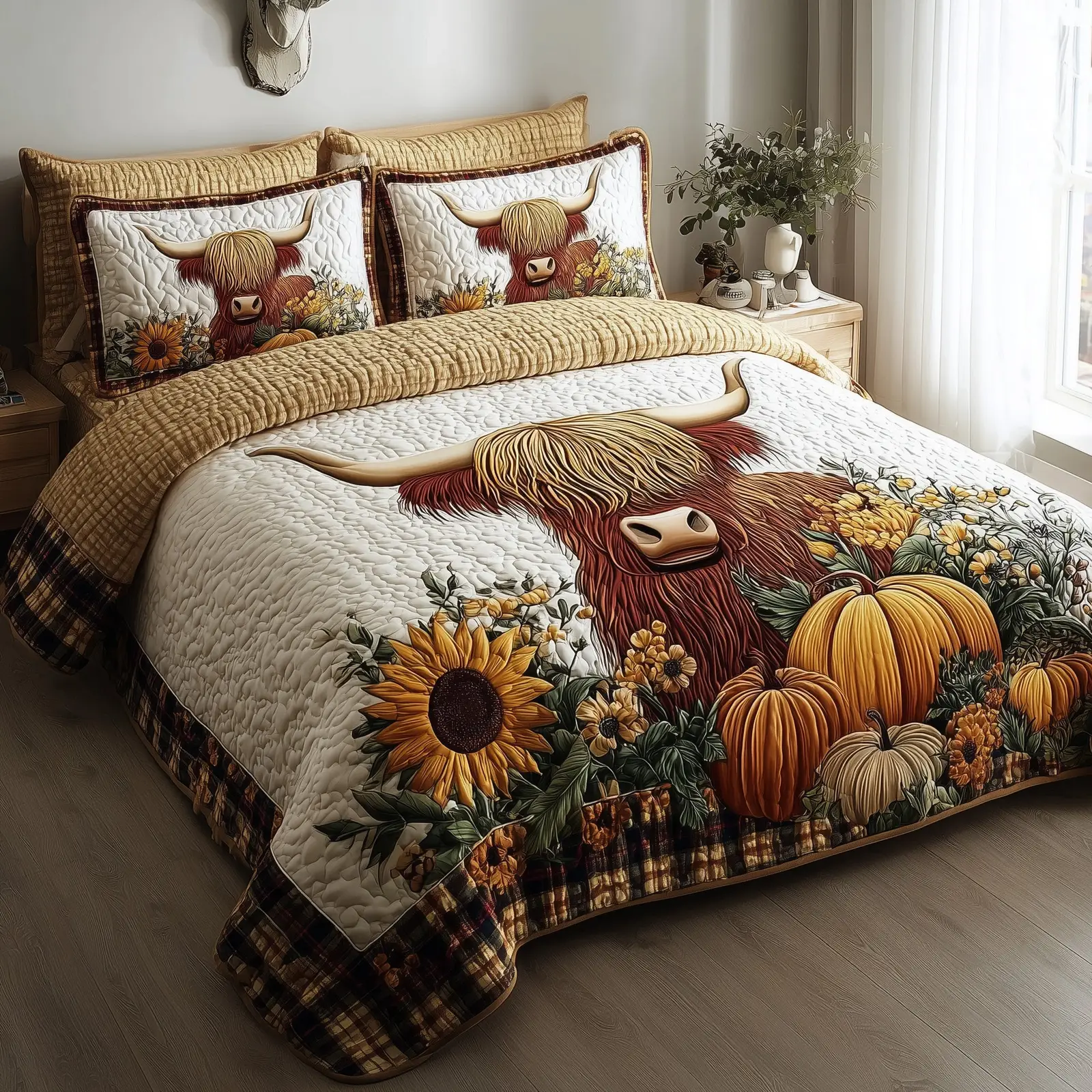 Autumn Highland Cow Quilted Bedding Set Room Decor Highland Cow Presents