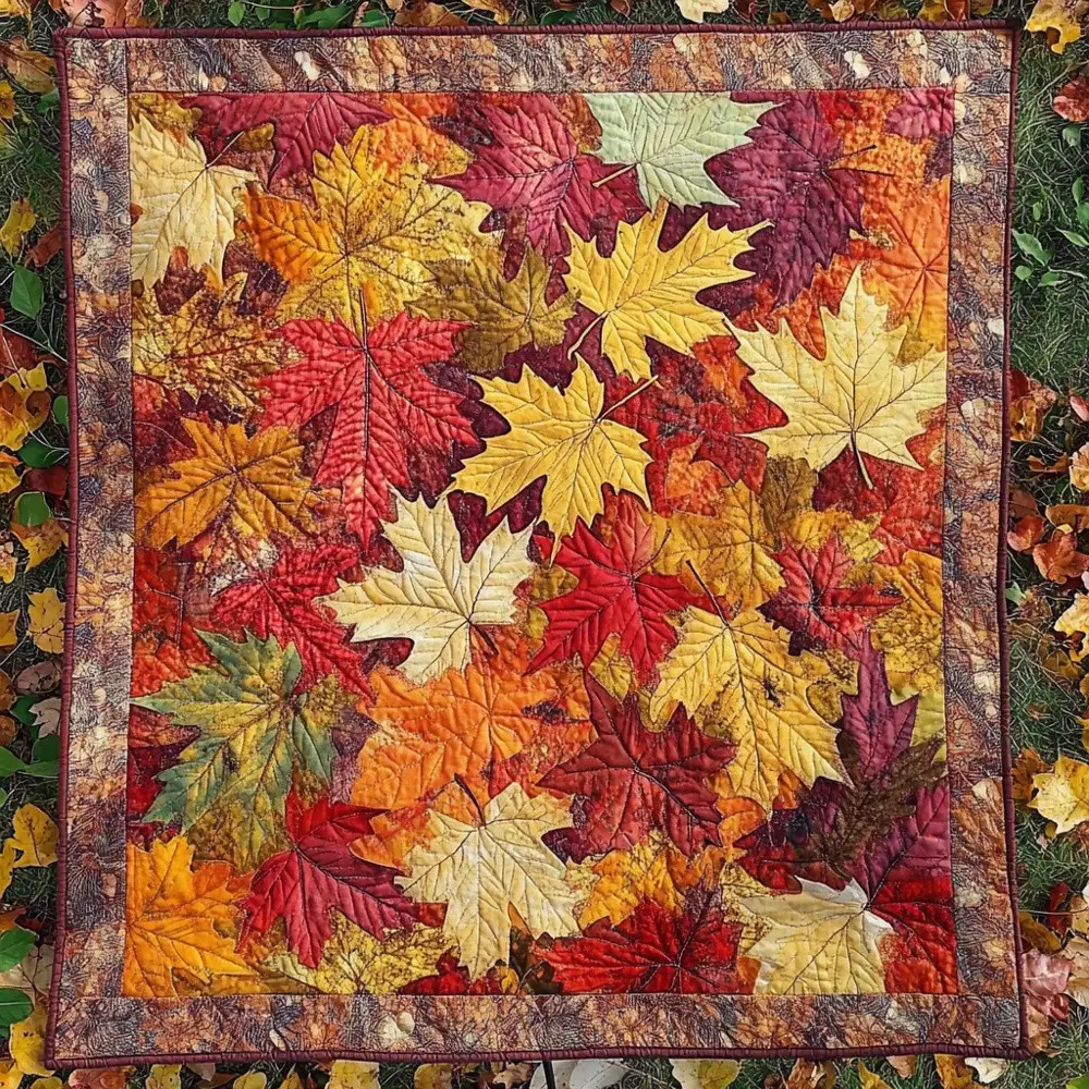 Autumn Leaves Quilted Blanket Fall Maple Leaf Art Cozy Bedding Seasonal Warm Throw Nature Lovers