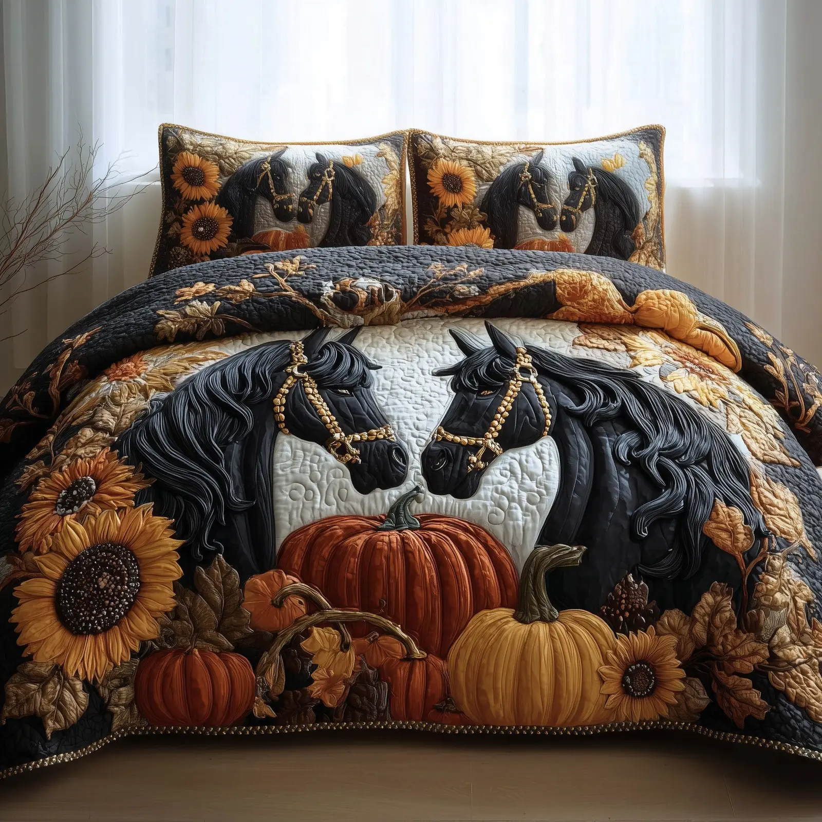 Autumn Pasture Gallop Quilted Bedding Set Decoration Gifts For Horse Racing Fans