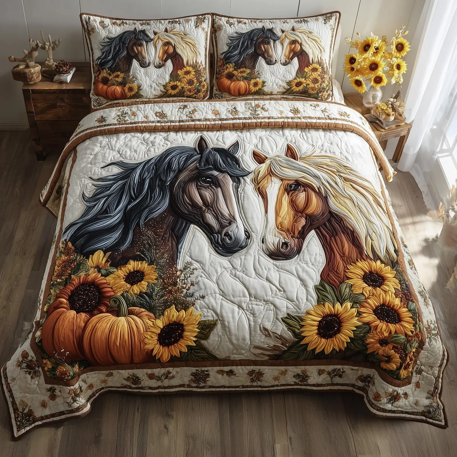 Autumn Pasture Gallop Quilted Bedding Set Duvet Bed Set Gifts For Horse Racing Fans