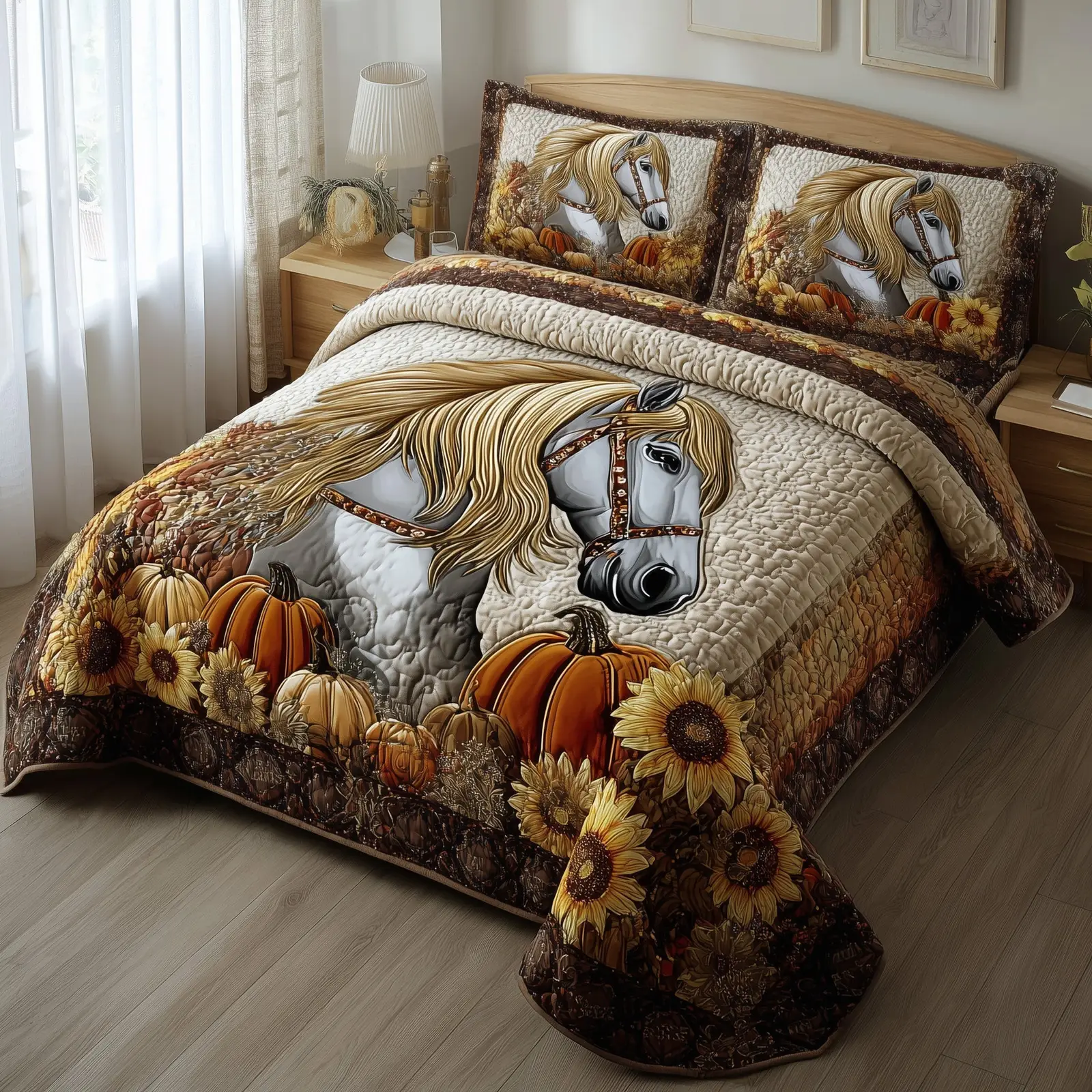 Autumn Pasture Gallop Quilted Bedding Set Room Decor Horse Themed Presents Autumn Pasture Gallop Quilted Bedding Set Room Decor Horse Themed Presents - Image 1