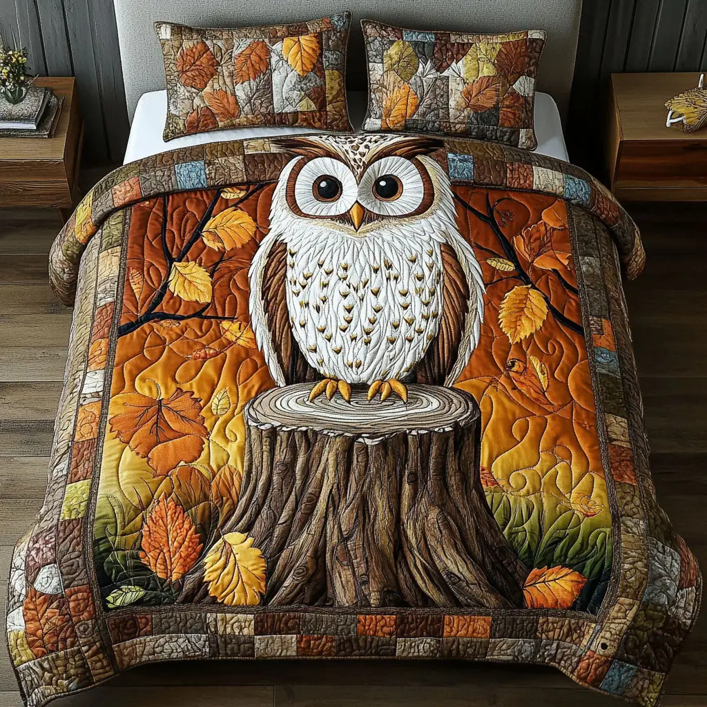Autumn Perch Quilted Bedding Set Christmas Bedroom Decor Ideas Gift For Owl Lover Autumn Perch Quilted Bedding Set Christmas Bedroom Decor Ideas Gift For Owl Lover - Image 1