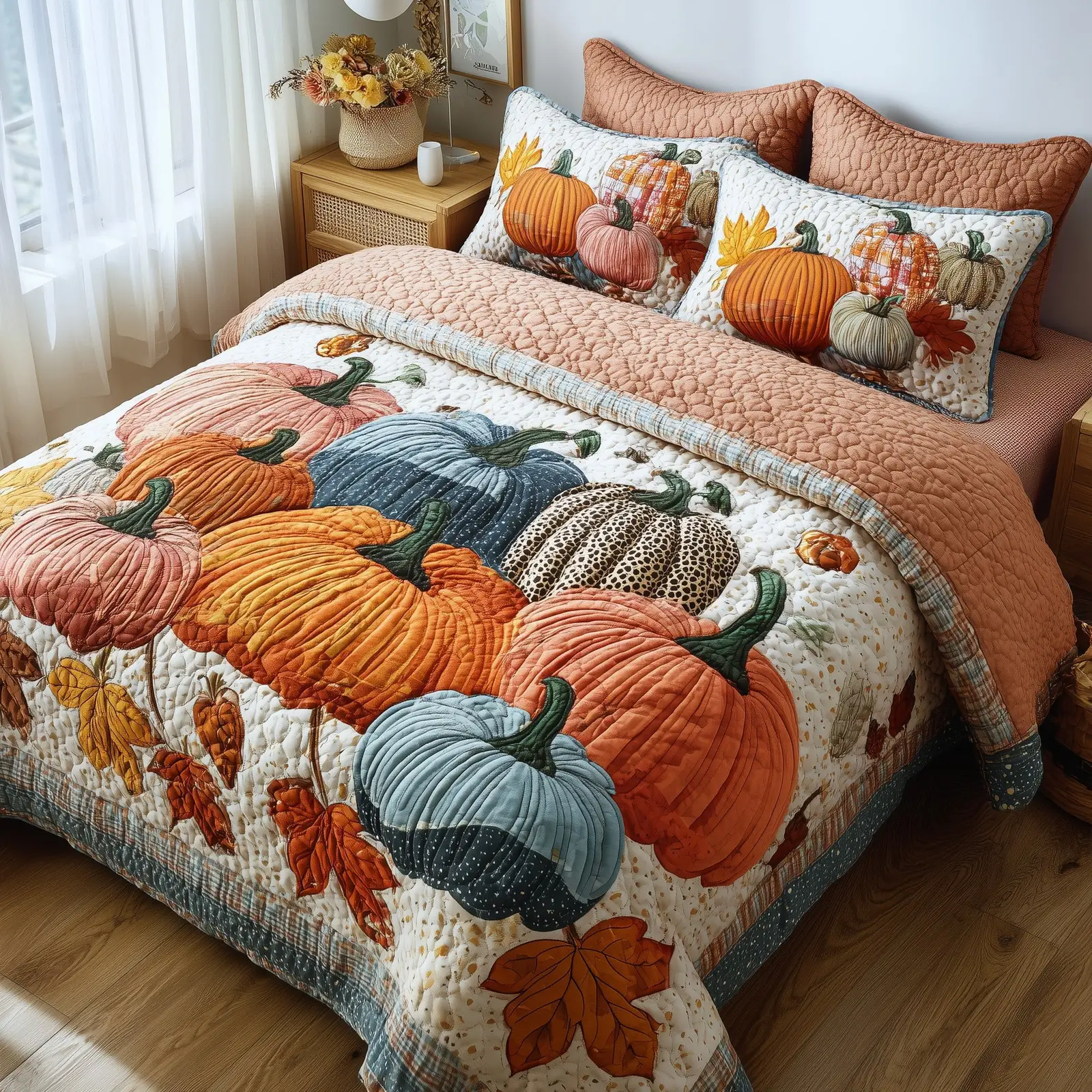 Autumn Pumpkin Quilted Bedding Set Bedroom Decor Autumn Fall Autumn Season Gifts