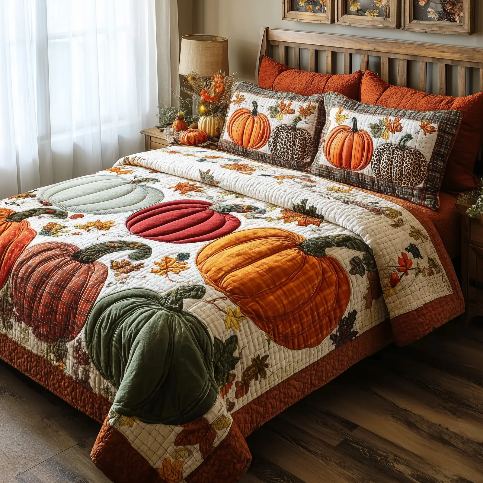 Autumn Pumpkin Quilted Bedding Set Bedroom Decor Autumn Inspired Gifts