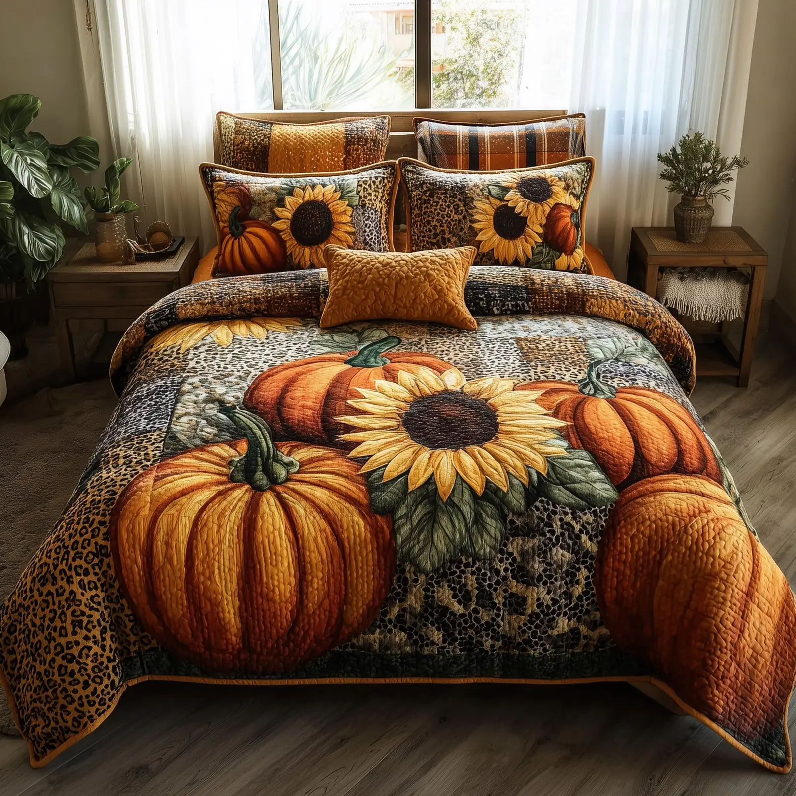 Autumn Pumpkin Quilted Bedding Set Bedspread Autumn Good Presents For Farmers