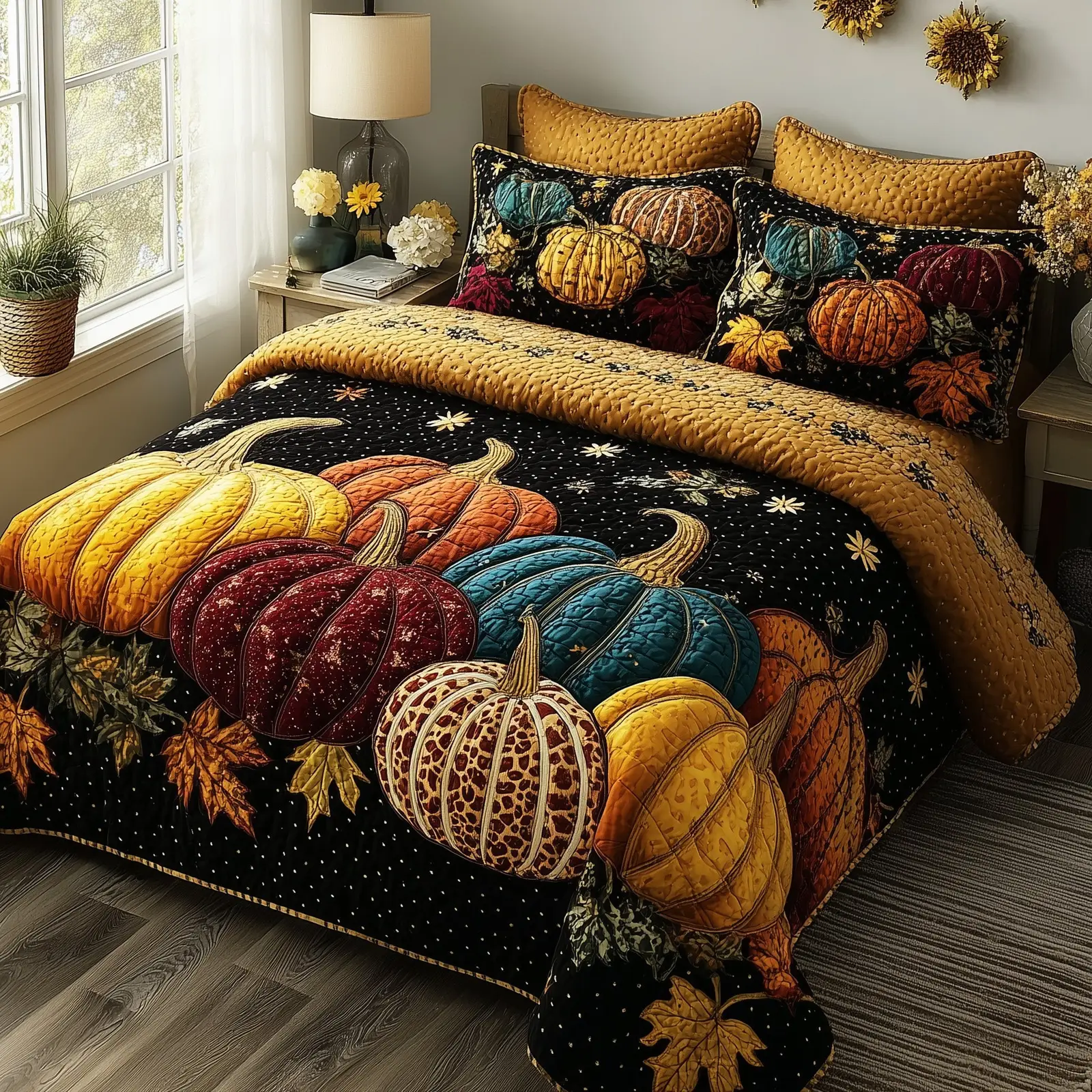 Autumn Pumpkin Quilted Bedding Set Duvet Cover Autumn Good Gifts For Farmers