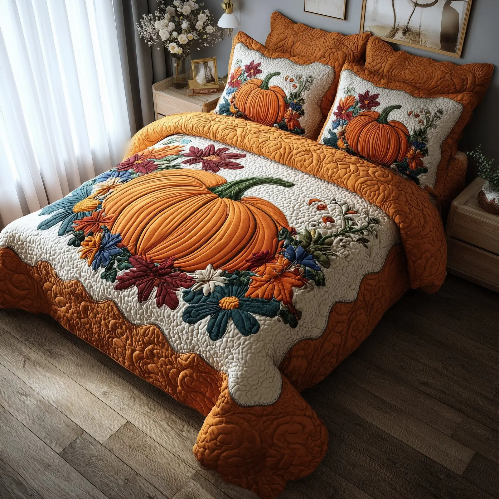 Autumn Pumpkin Quilted Bedding Set Duvet Set Autumn Gifts For Hobby Farmers
