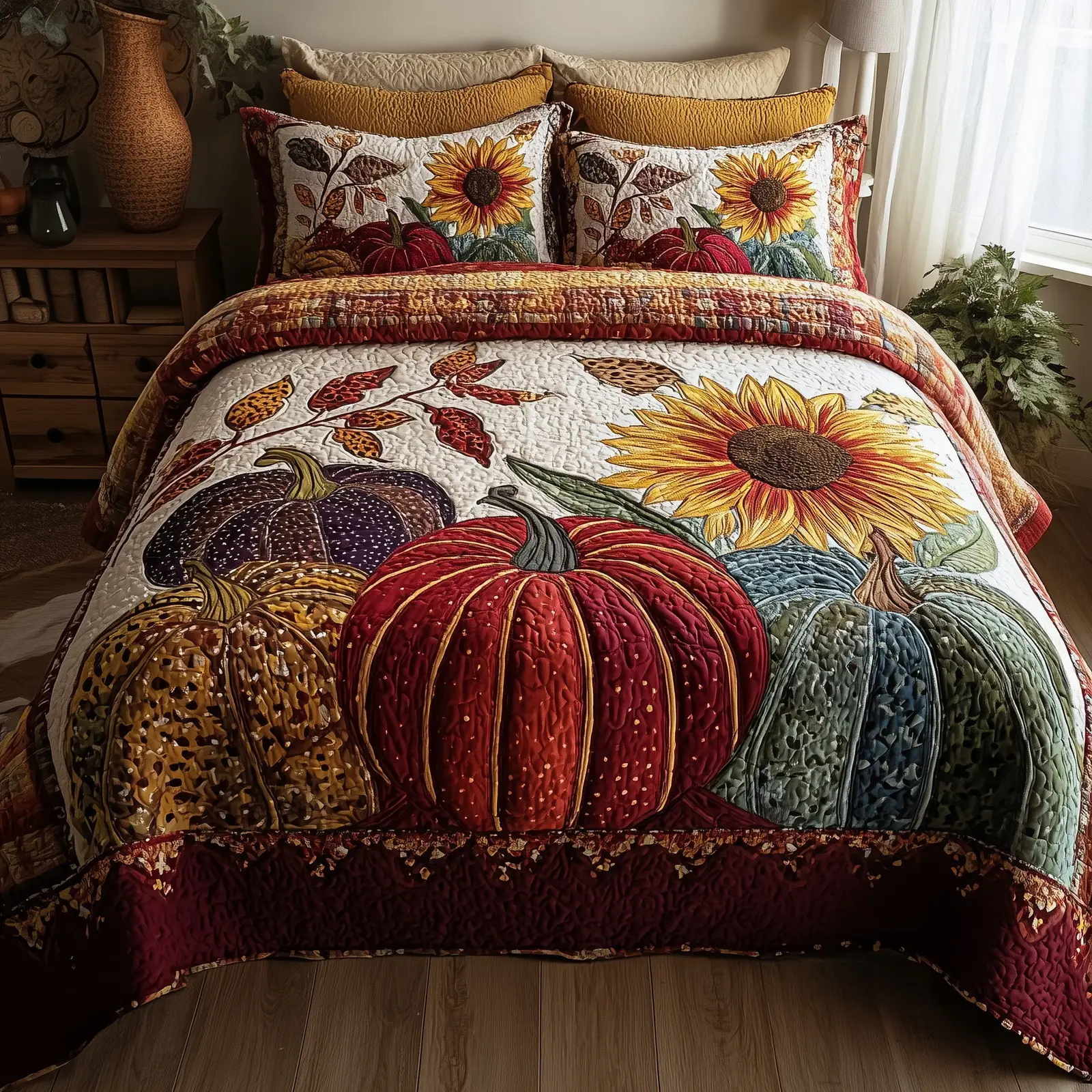 Autumn Pumpkin Quilted Bedding Set Room Decor Autumn Farm Wife Gifts