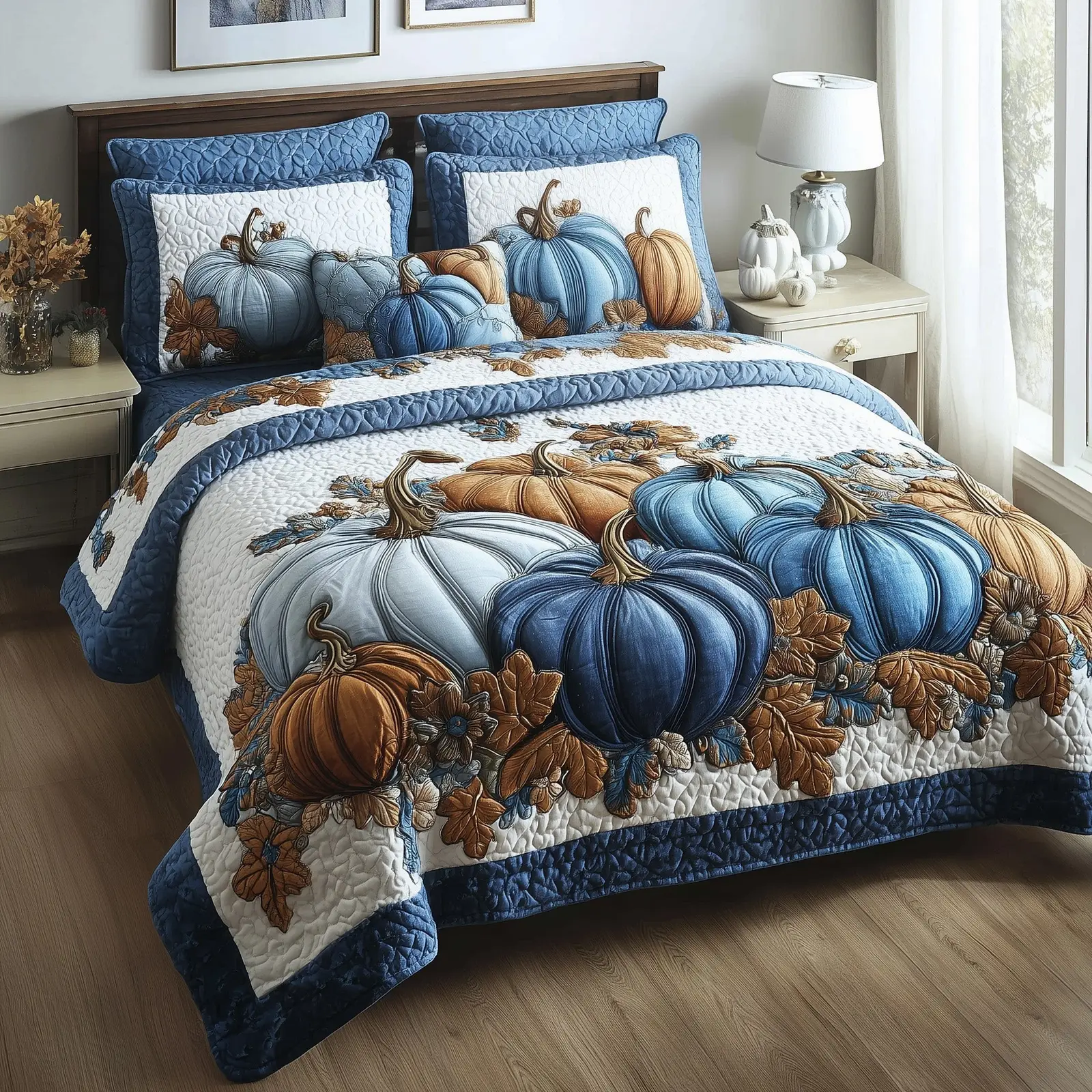 Autumn Pumpkin Quilted Bedding Set Room Decoration Autumn Fathers Day Farmer