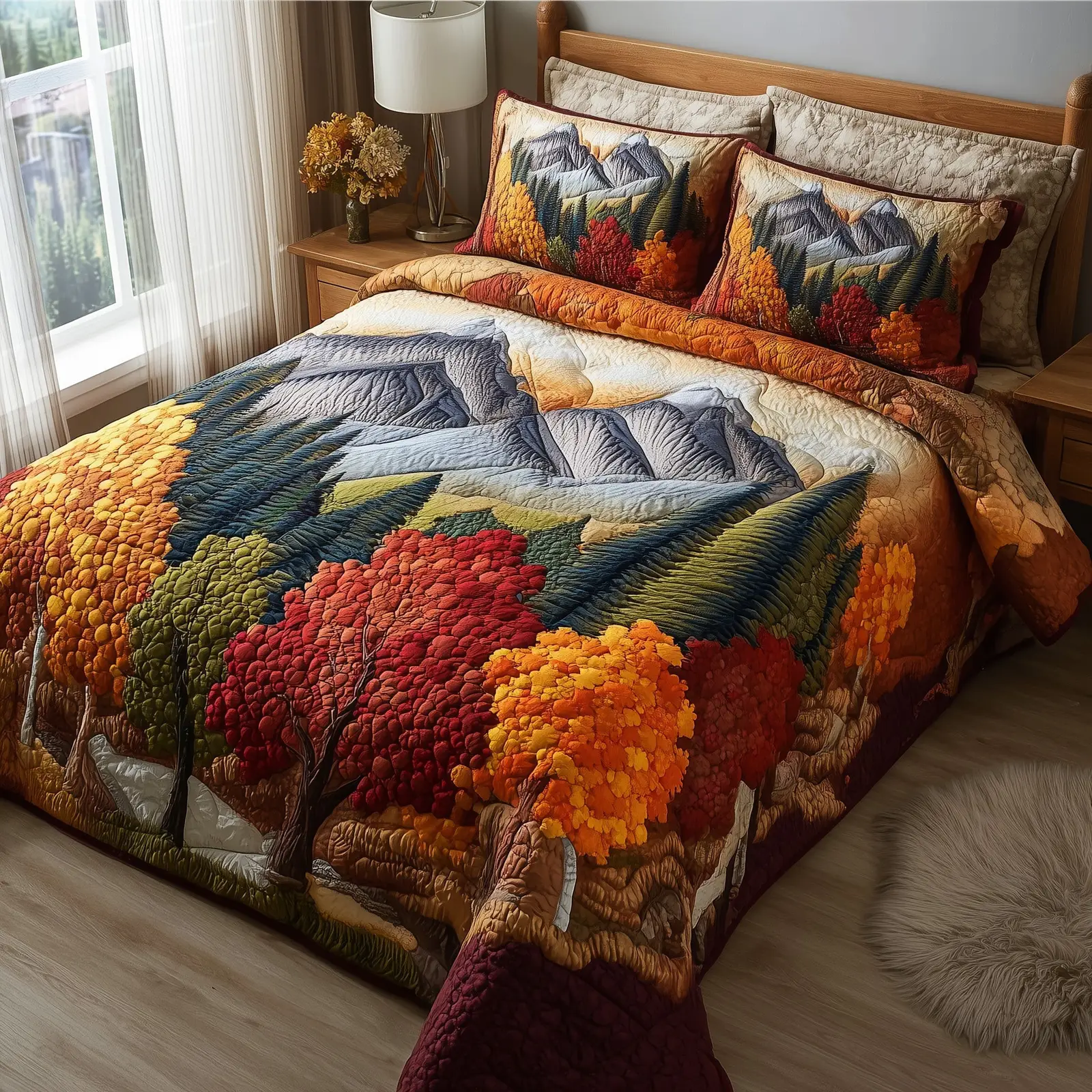 Autumn Trails Quilted Bedding Set Decoration Autumn Forest Gifts For Nature Lovers