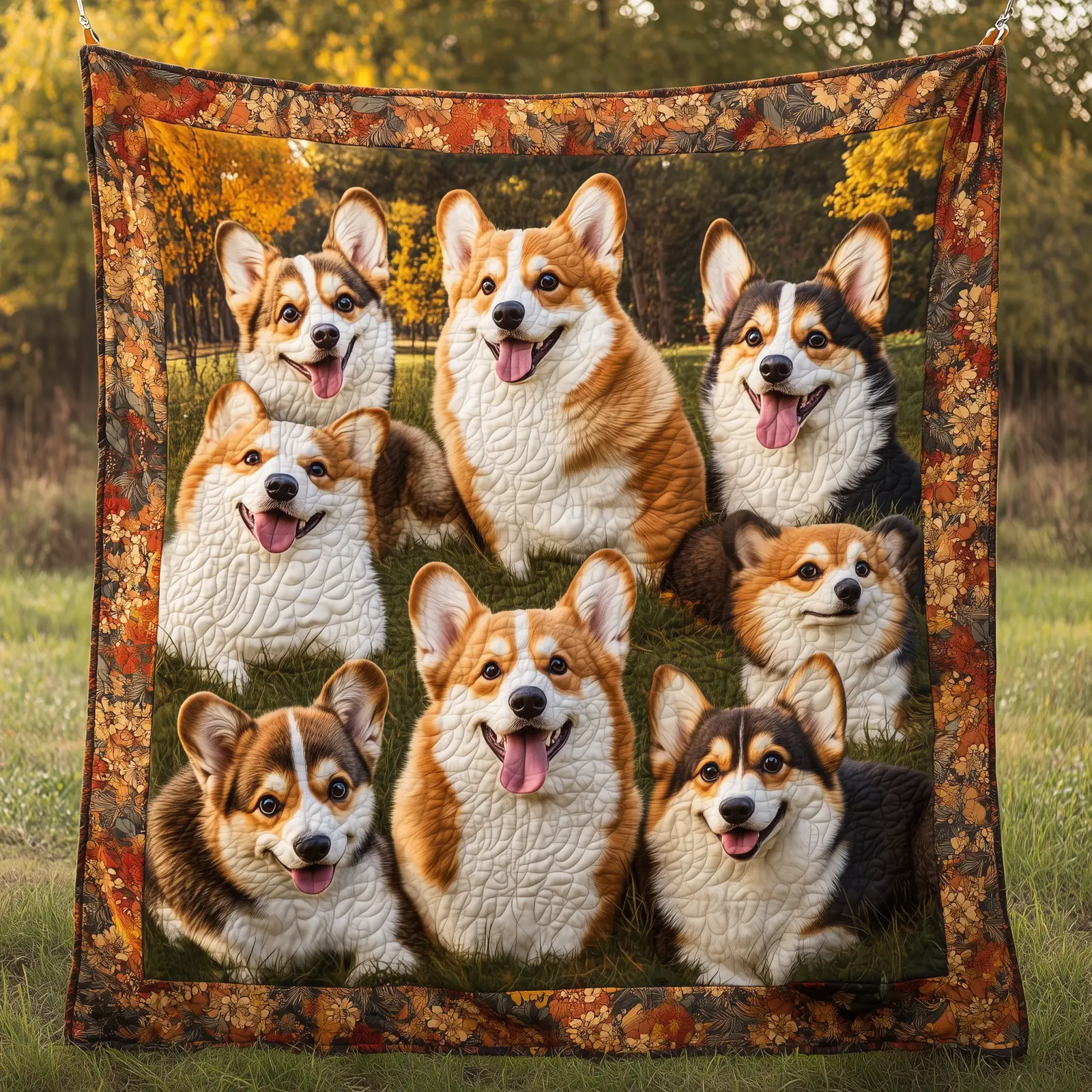 Autumn Vibe Corgi Fall Theme Quilted Blanket Cute Dog Fall Gifts For Him Her Autumn Vibe Corgi Fall Theme Quilted Blanket Cute Dog Fall Gifts For Him Her - Image 1