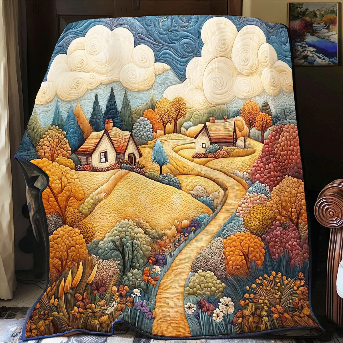 Autumn Village Quilt Blanket For Couch Mother's Day Presents For Grandma