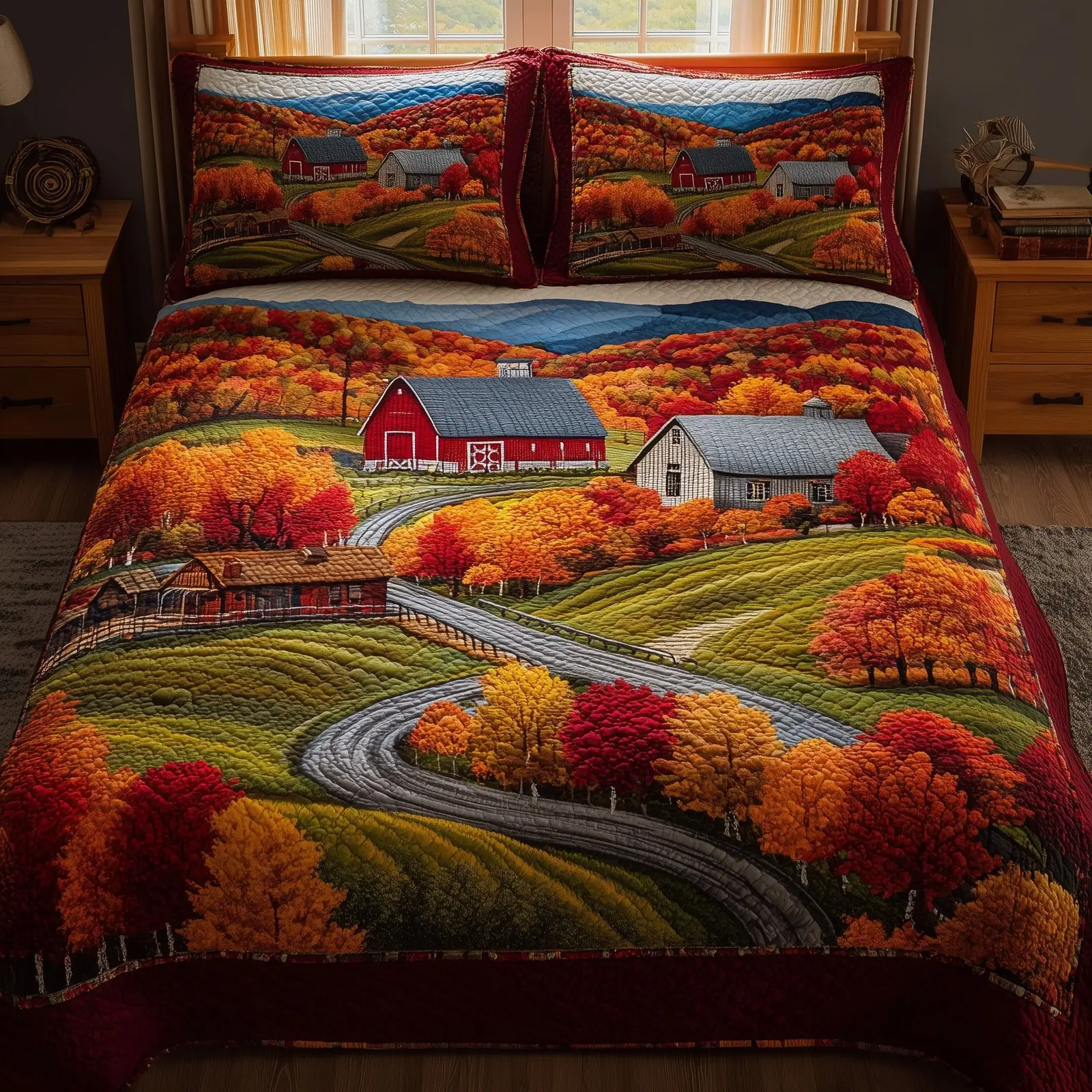 Autumn Villages Quilted Bedding Set Duvet Cover Fall Autumn Season Gifts