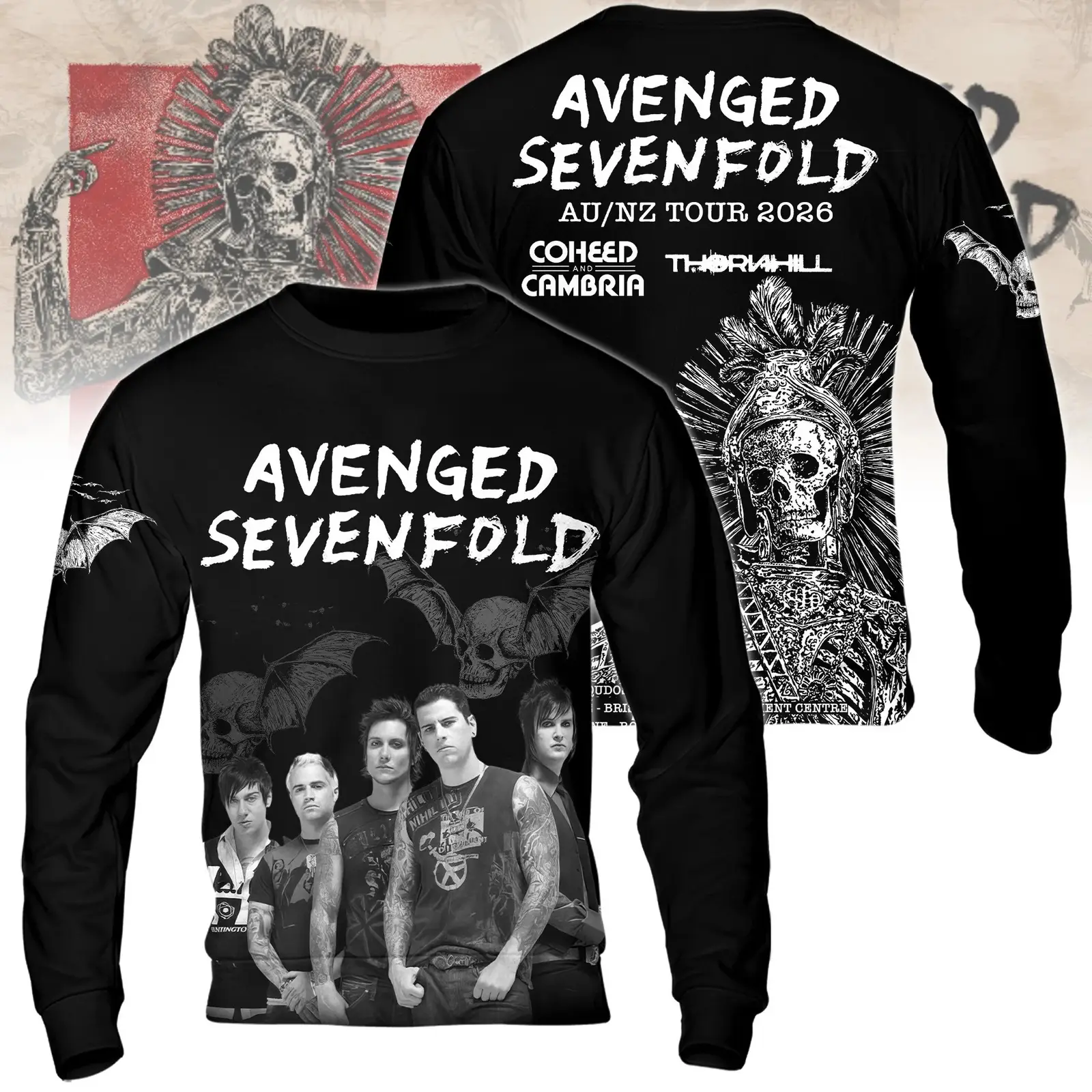 Avenged Sevenfold 2026 AU'NZ Tour Sweatshirt Member With Skeleton Merch Gifts For Fans