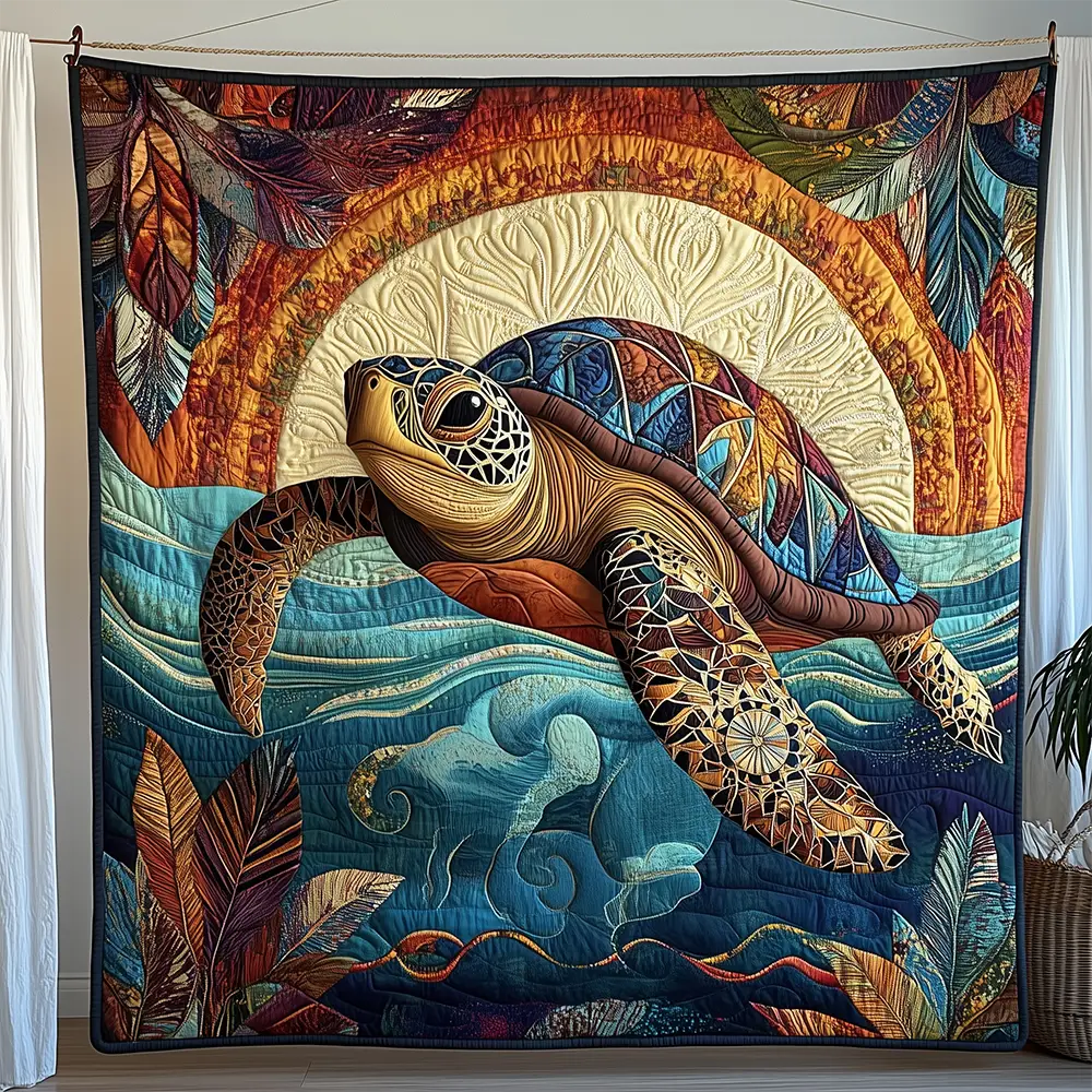 Awakening Of The Sea Turtle Marine Quilted Blanket Ocean Lover Coastal Turtle Themed Gifts