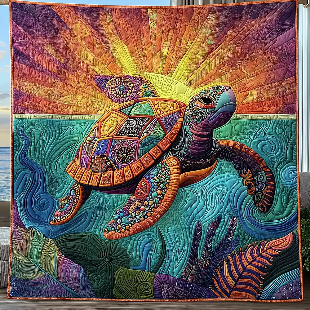 Awakening Of The Sea Turtle Tropical Quilted Blanket Marine Sea Life Turtle Themed Gifts Awakening Of The Sea Turtle Tropical Quilted Blanket Marine Sea Life Turtle Themed Gifts - Image 1