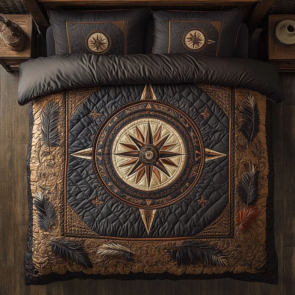 Aztec Compass Quilted Bedding Set Duvet Cover Bedspread Gift For Halloween