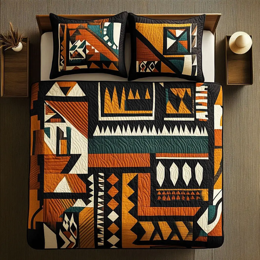 Aztec Tribal Symbols Quilted Bedding Set Duvet Cover Bedspread Present Ideas For Her