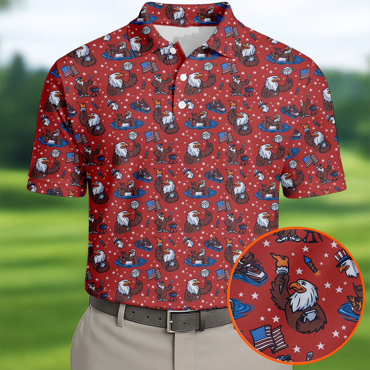 Bald Eagle 250Th Anniversary Pattern Golf Polo Shirts Men Funny Gift Ideas For Golfers