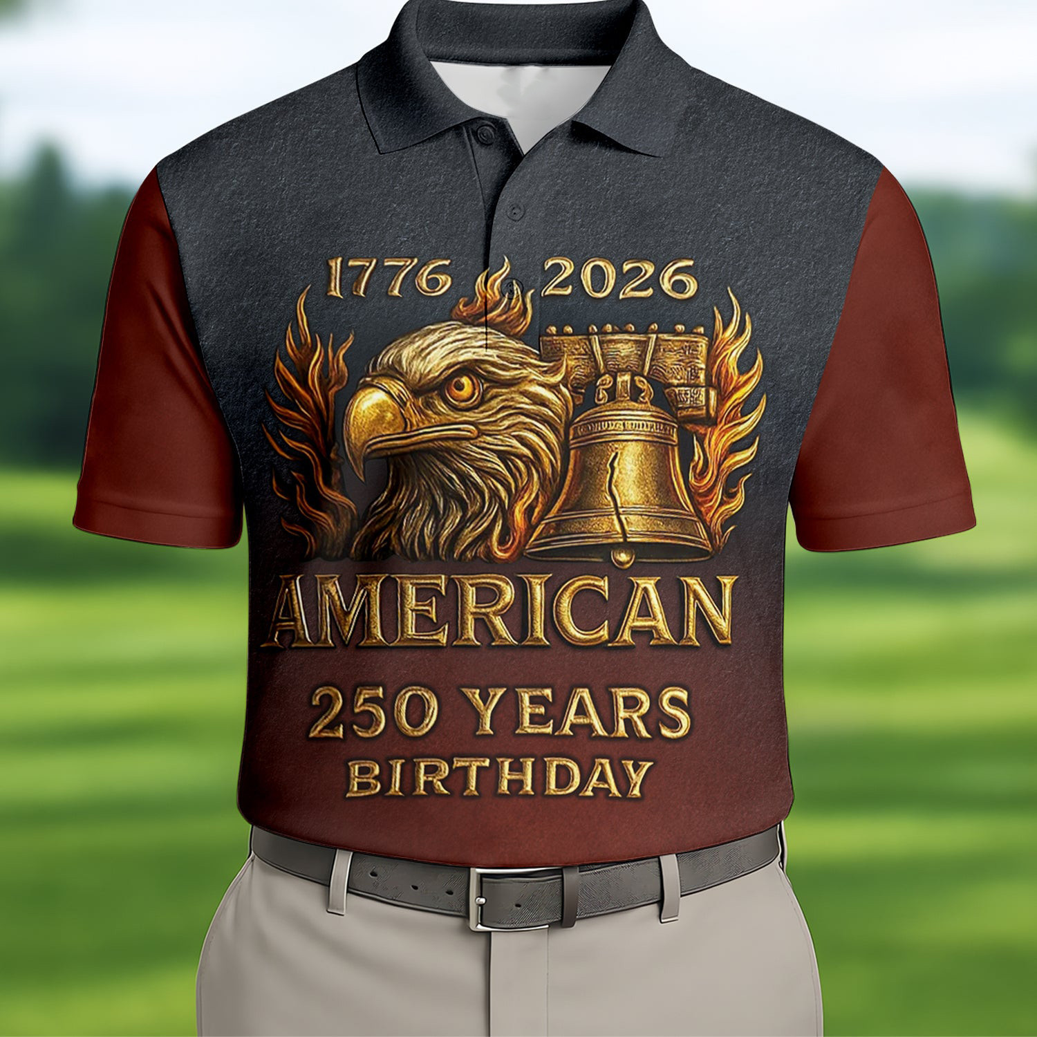 Bald Eagle America 250 Years Birthday Golf Polo Shirts Mens 1776 2026 Cool Gifts For Dad