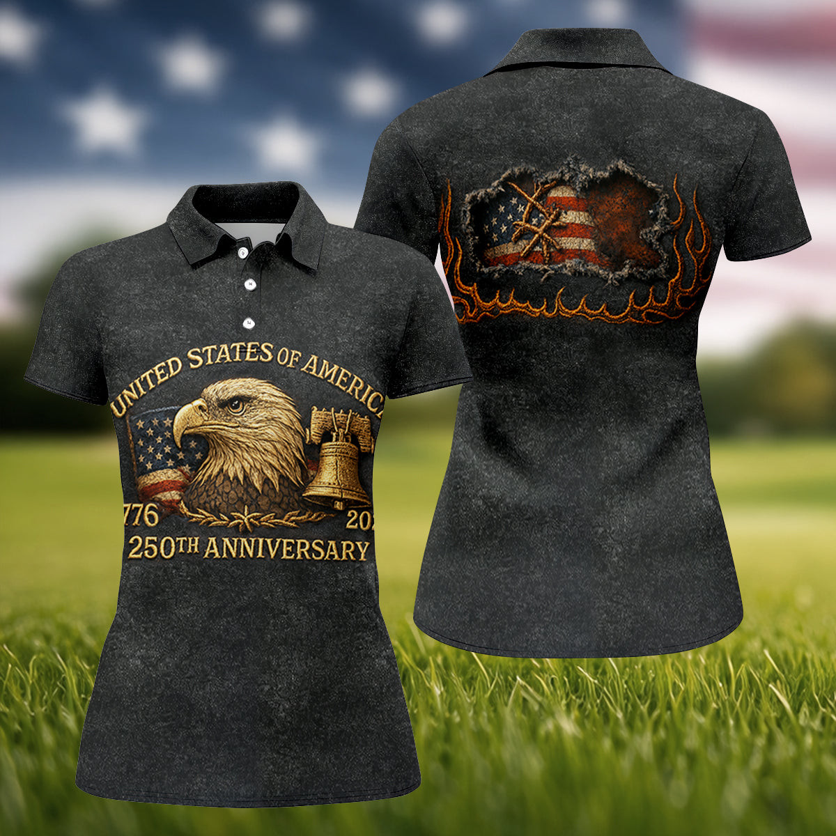 Bald Eagle USA 250Th Anniversary Golf Polo Shirt Golf Outfit Women Golf Present Ideas Bald Eagle USA 250Th Anniversary Golf Polo Shirt Golf Outfit Women Golf Present Ideas - Image 1