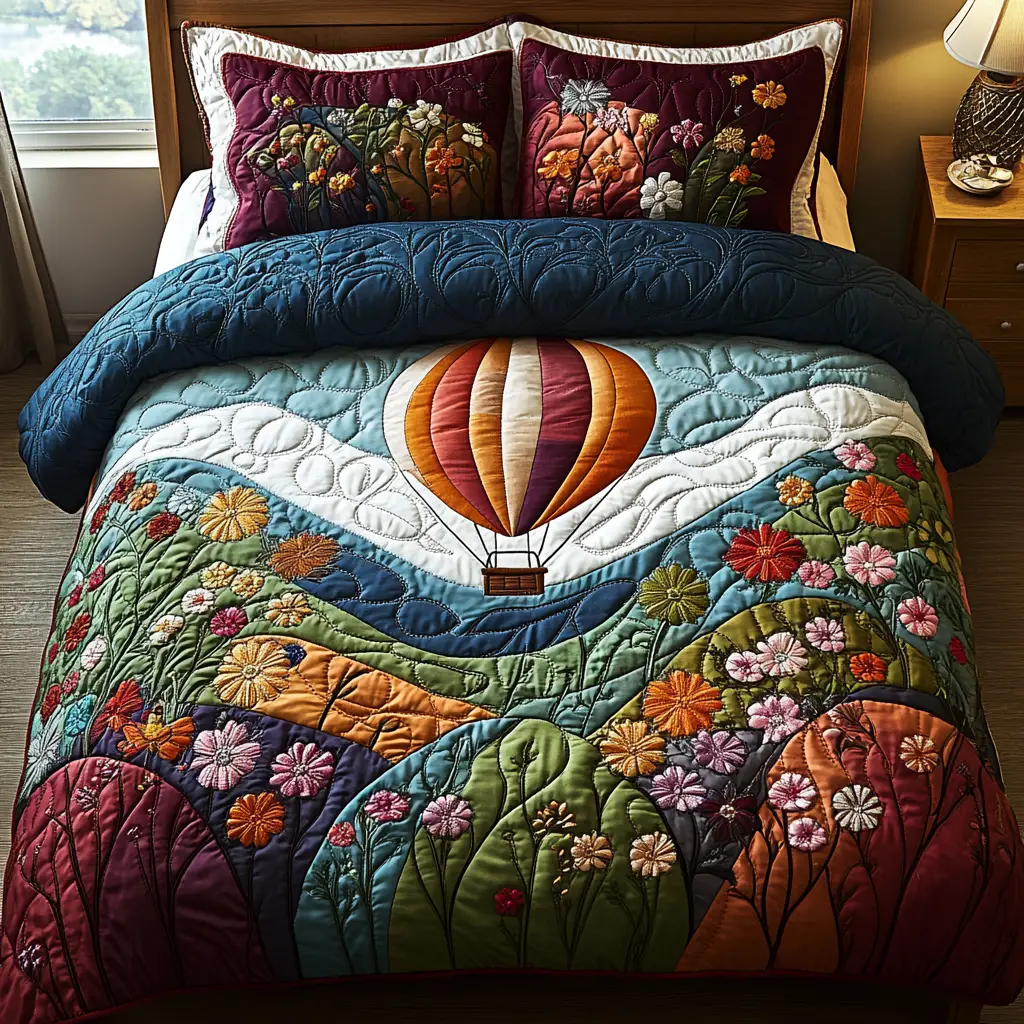 Balloon Odyssey Quilted Bedding Set Soft Bed Sheet and Pillowcase Set for Relaxing Nights