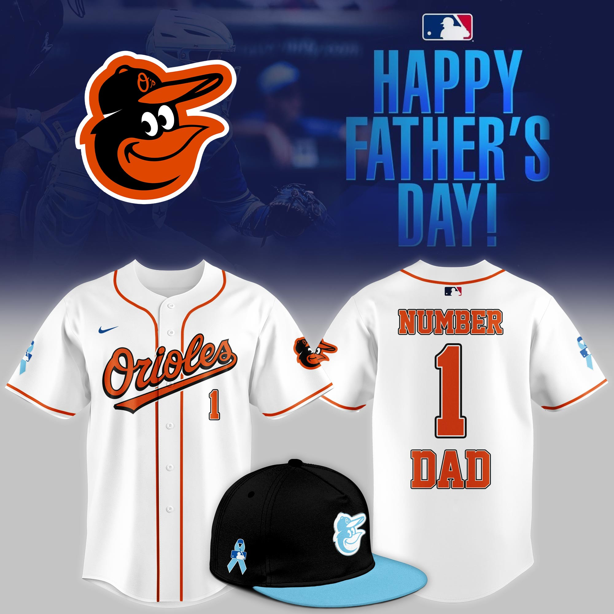 Baltimore Orioles 2026 Fathers Day Number 1 Dad Jersey Baseball Coach Gift Ideas
