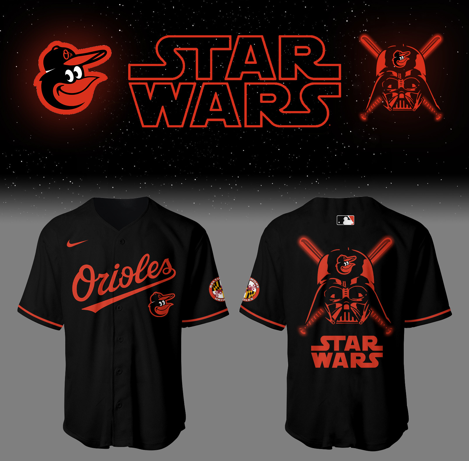 Baltimore Orioles Baseball 2026 Orioles x Star Wars Black Jersey Baseball Coach Gift Ideas