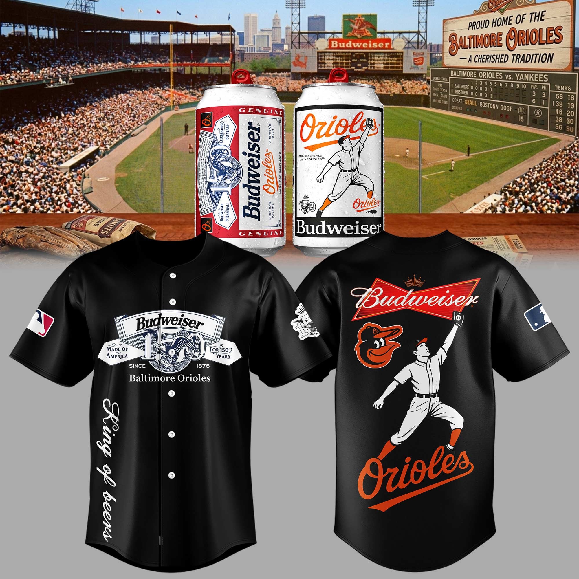 Baltimore Orioles X Budweiser 150 Years King Of Beers Jersey 2026 Orioles Merch Gifts For Fans