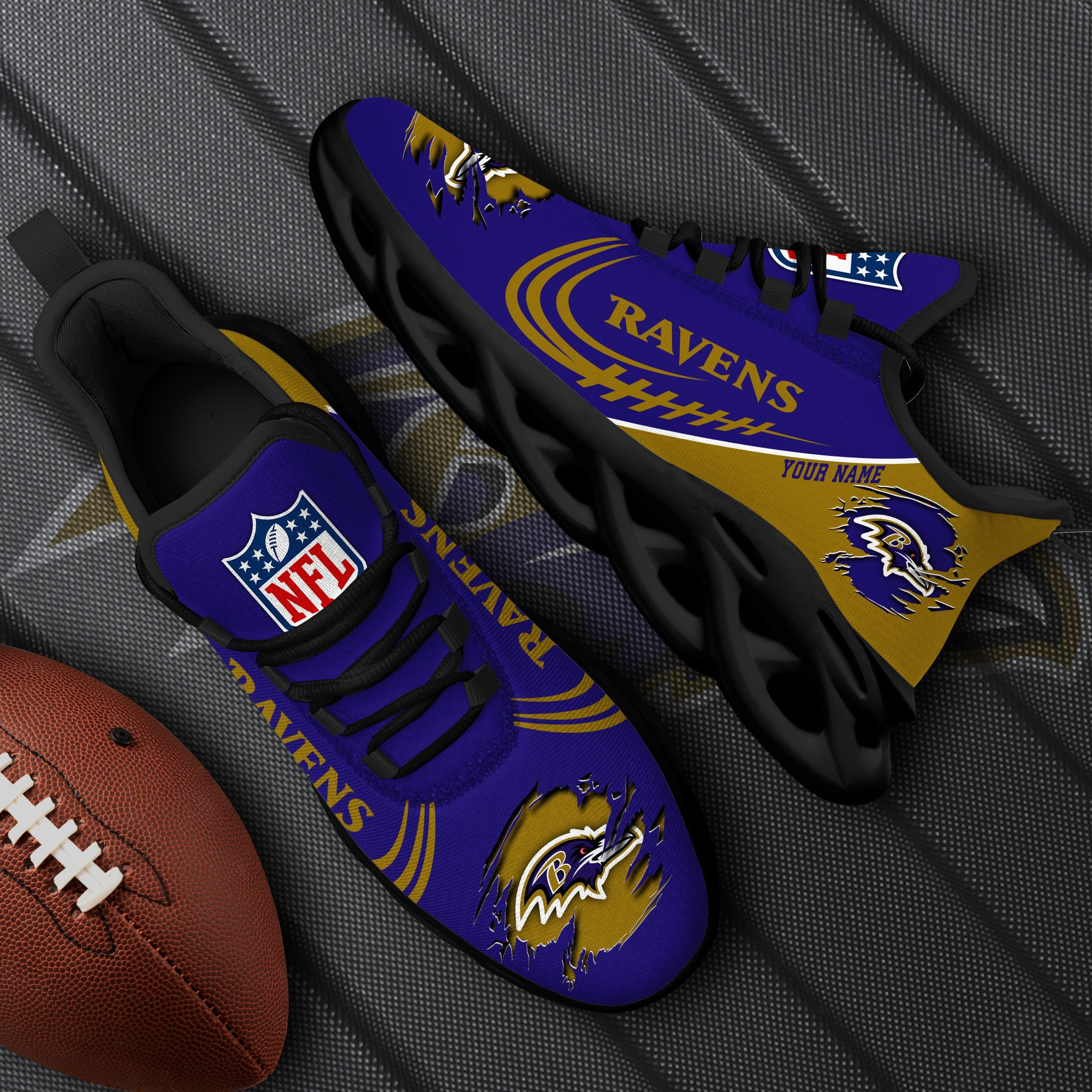Baltimore Ravens Black Max Soul Shoes 2025 Versions Custom Name 003