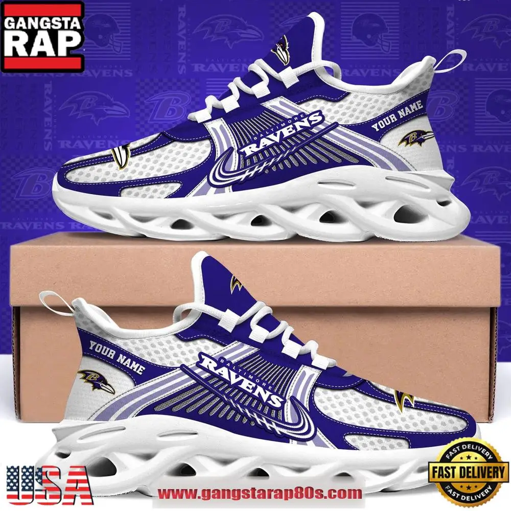 Baltimore Ravens Custom Name Clunky Sneaker Max Soul Shoes