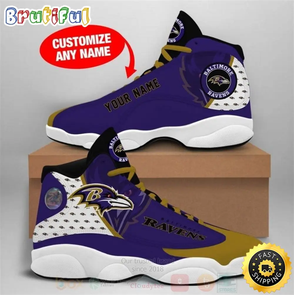 Baltimore Ravens Football Team Nfl Custom Name Air Jordan 13 Shoes Baltimore Ravens Football Team Nfl Custom Name Air Jordan 13 Shoes - Image 1