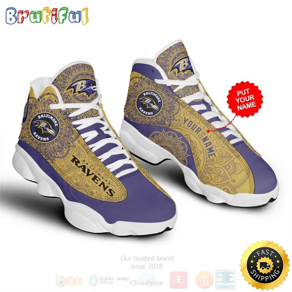 Baltimore Ravens Pattern Nfl Custom Name Air Jordan 13 Shoes Baltimore Ravens Pattern Nfl Custom Name Air Jordan 13 Shoes - Image 1