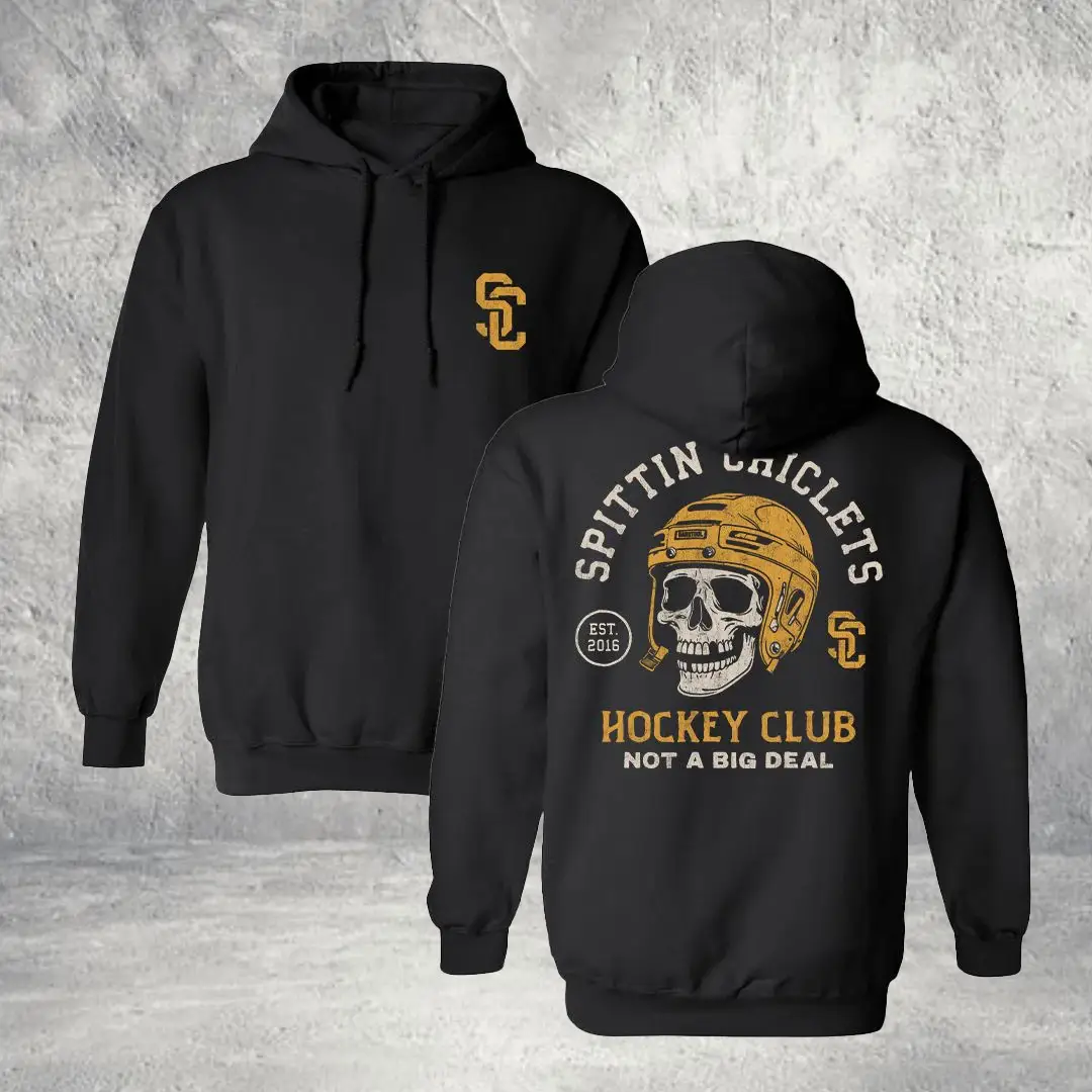 Barstool Sports Merch Spittin Chiclets Skull Helmet Hoodie Hockey Podcast Apparel