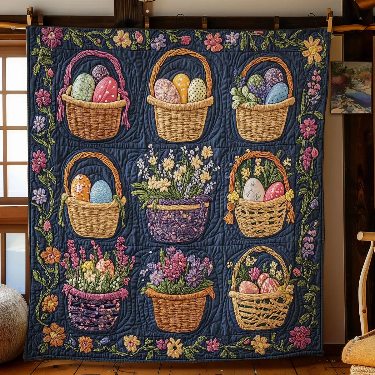 Basketful Of Easter Love Quilted Blanket Holiday Bed Room Decoration Unique Gifts For Mom