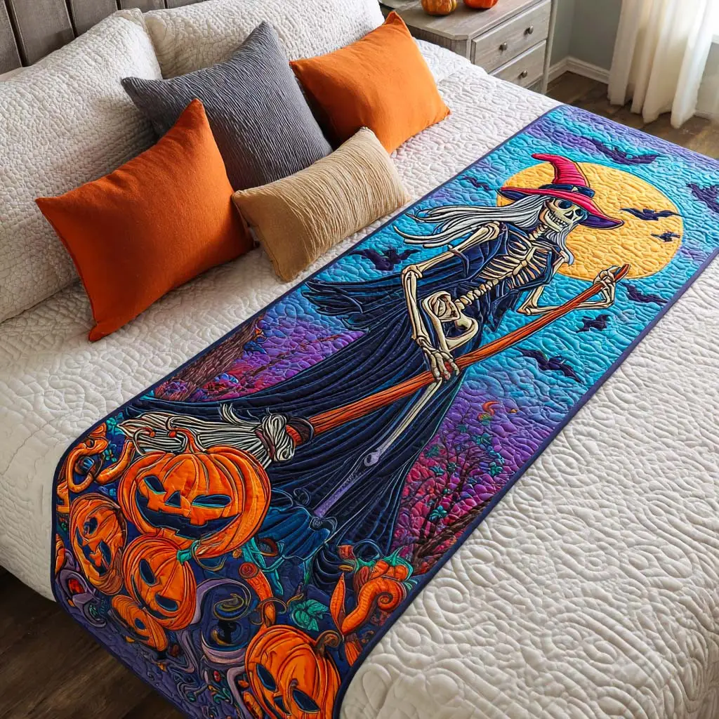 Bat Whisper Quilted Bed Runner Bat Whisper Scene Halloween Gift Bat Whisper Quilted Bed Runner Bat Whisper Scene Halloween Gift - Image 1