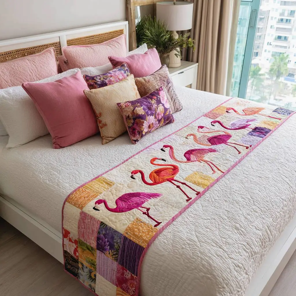 Be Flamazing Quilted Bed Runner Flamazing Flamingo Tropical Gift