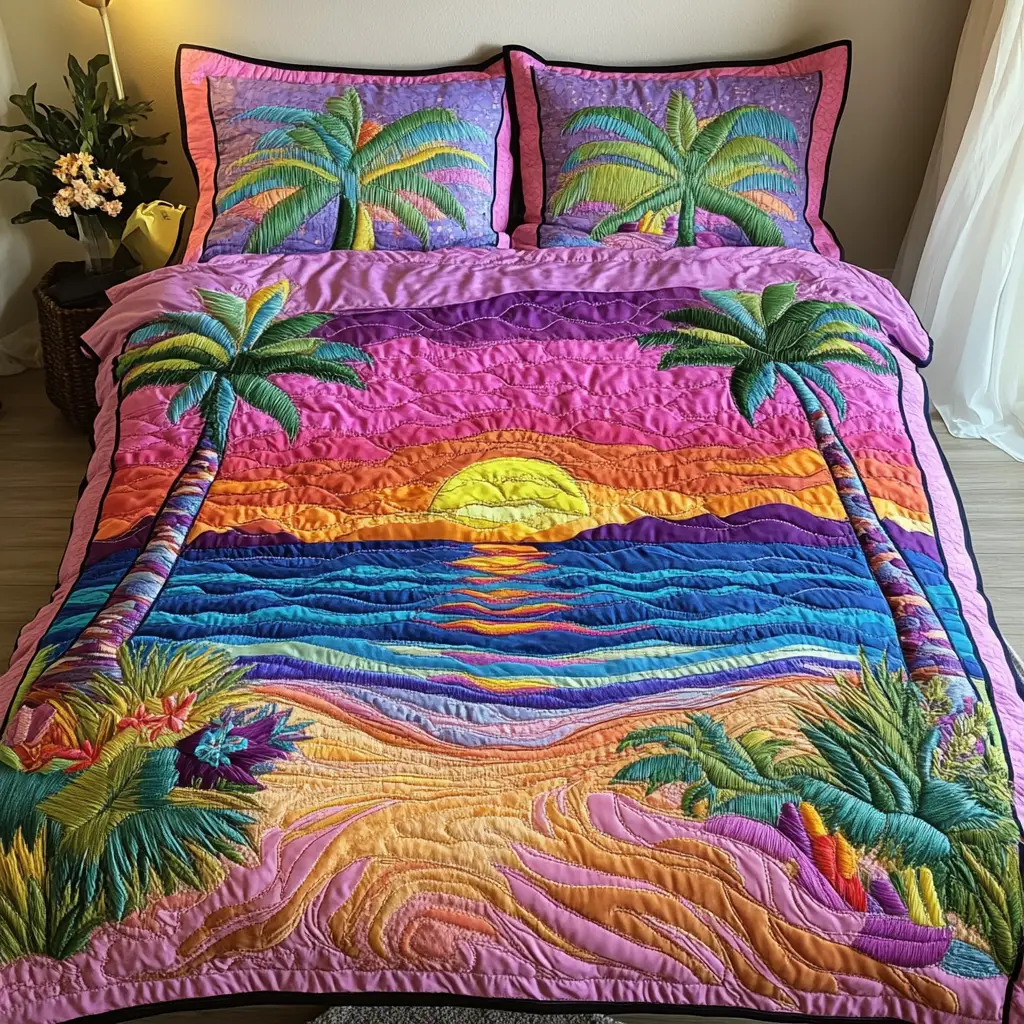 Beach Dreams Quilted Bedding Set Bedroom Decor Best Christmas Gifts For Surfers Beach Dreams Quilted Bedding Set Bedroom Decor Best Christmas Gifts For Surfers - Image 1