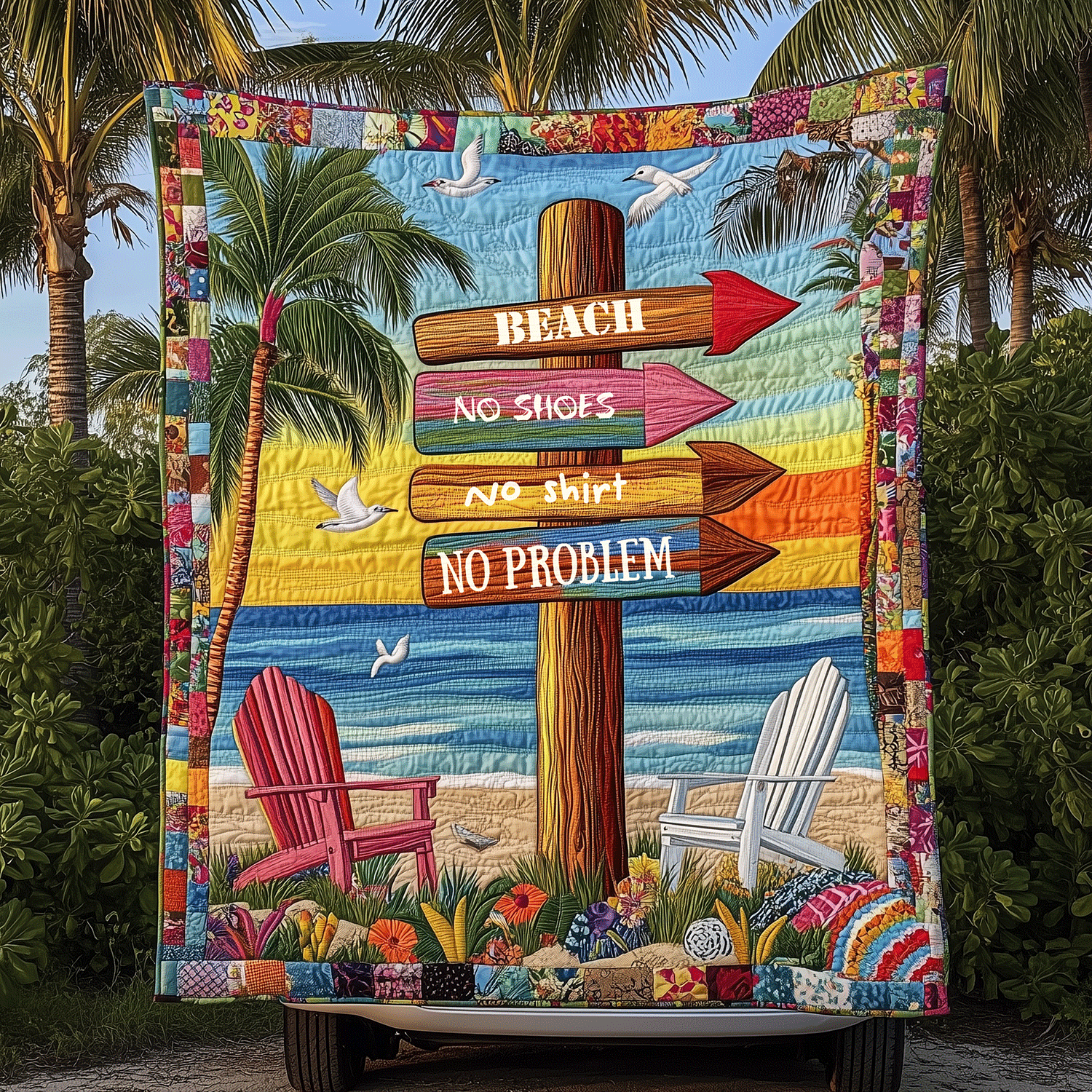 Beach No Problem Quilted Blanket Christmas Room Decor Ocean Themed Gift Ideas