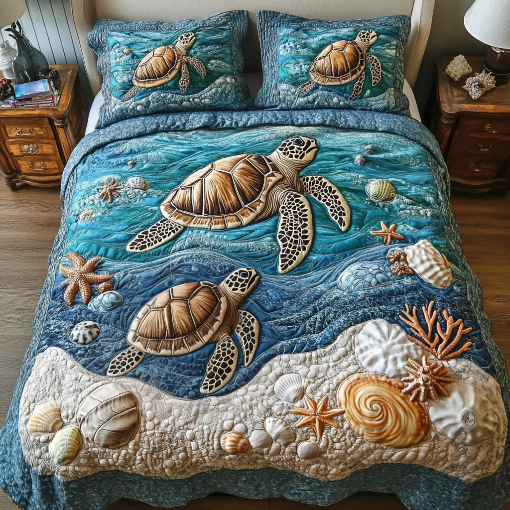 Beach Serenity Quilted Bedding Set Bed Decorations Gift Ideas For Sea Turtle Lovers Beach Serenity Quilted Bedding Set Bed Decorations Gift Ideas For Sea Turtle Lovers - Image 1