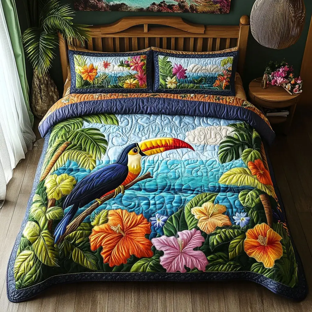 Beach Serenity Quilted Bedding Set Bed Decorations Unique Gifts For Bird Lovers
